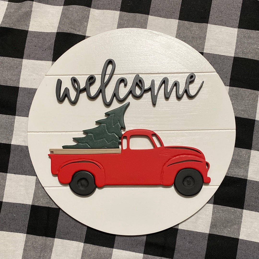 Christmas truck welcome sign